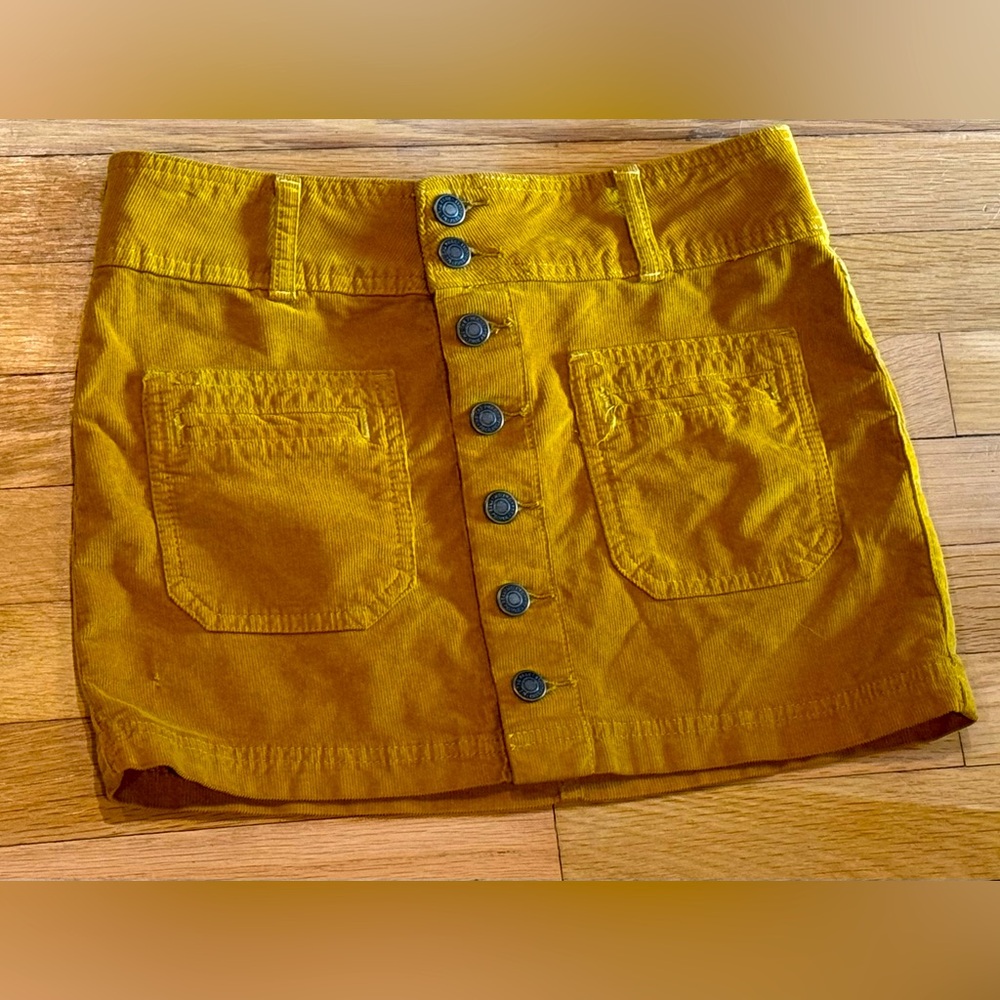 Free People We The Free Gold Mustard Yellow Joanie Cord Mini Skirt XS XXS 0 24
